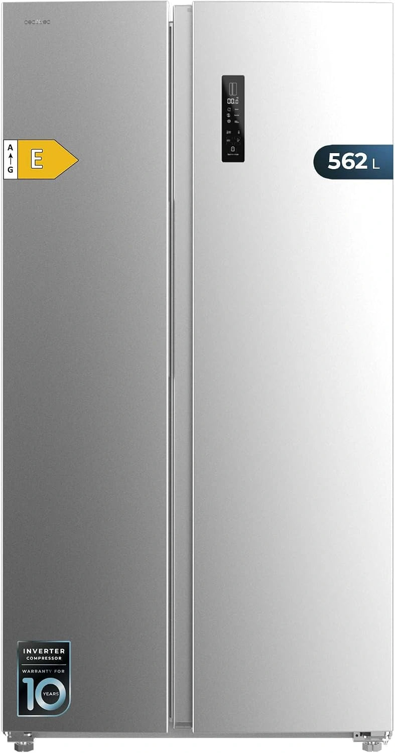 Lodówko-zamrażarka Cecotec – system bezszronowy, stal nierdzewna, pojemność 562 l, wymiary 177 x 91,2 cm, do kuchni