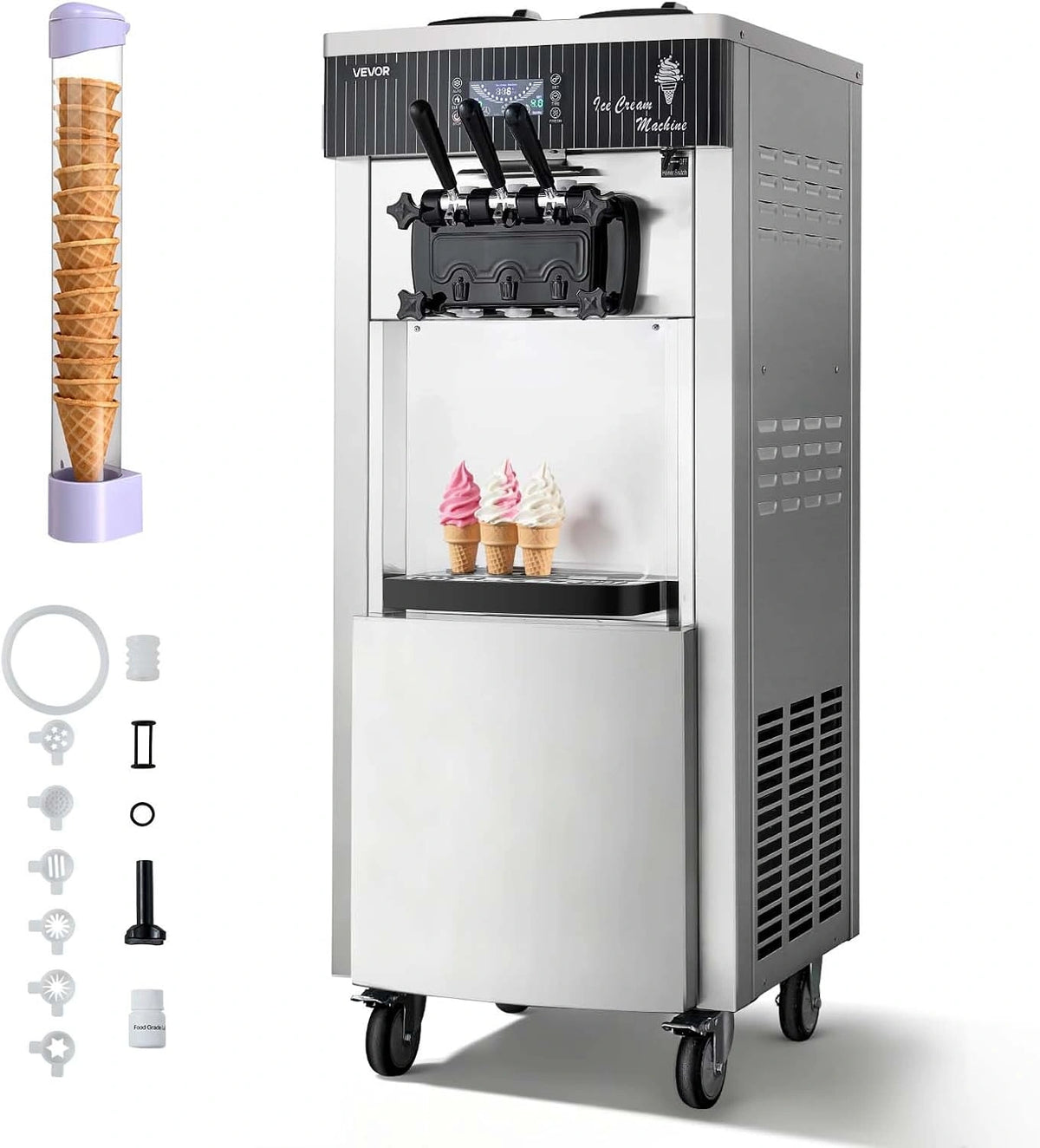 Maszyna do lodów VEVOR – program samoczyszczenia, moc 2200 W, pojemność 28 l, do codziennego zastosowania