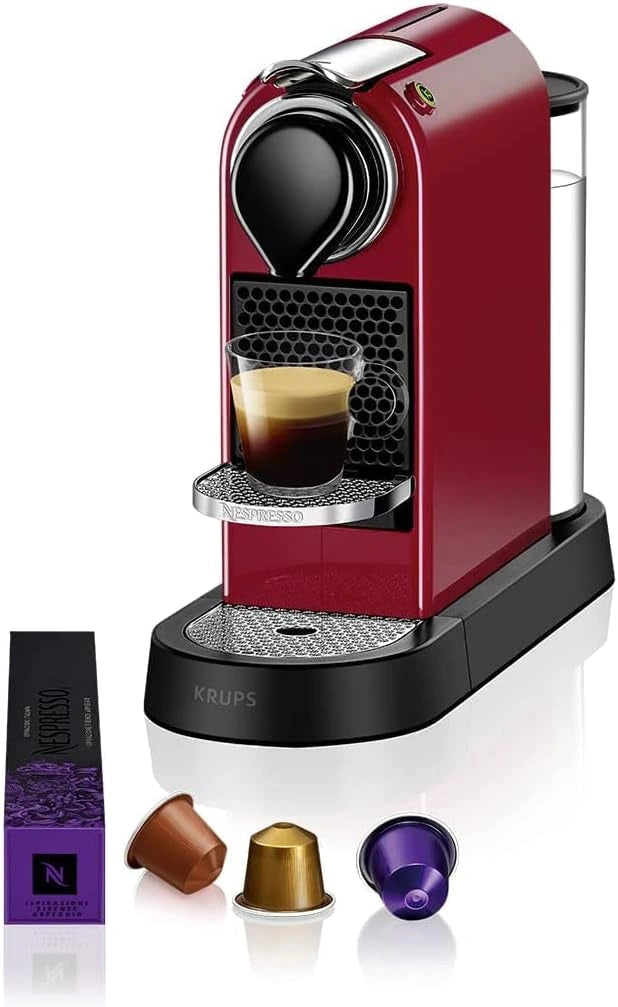 Ekspres do kawy Krups – kolor czerwony, moc 1260 W, pojemność 1 l, do domu lub biura