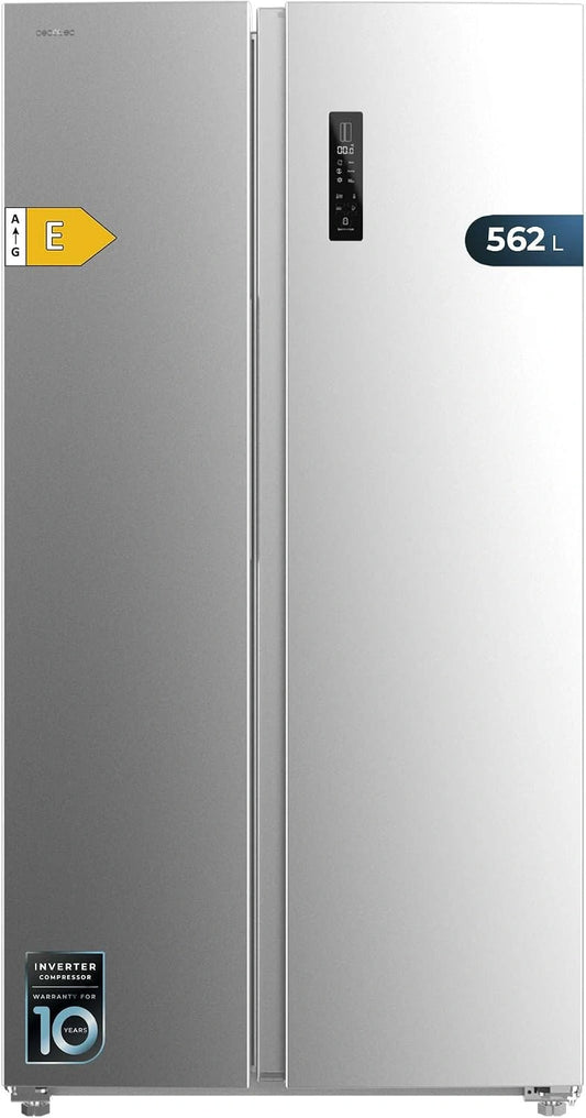 Lodówko-zamrażarka Cecotec – system bezszronowy, stal nierdzewna, pojemność 562 l, wymiary 177 x 91,2 cm, do kuchni