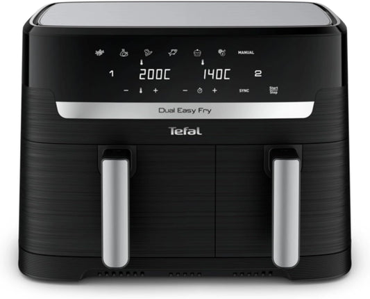 Frytkownica beztłuszczowa Tefal EY9018 – szuflady, dwie komory, kolor czarny, pojemność 8,3 l, do przygotowywania potraw